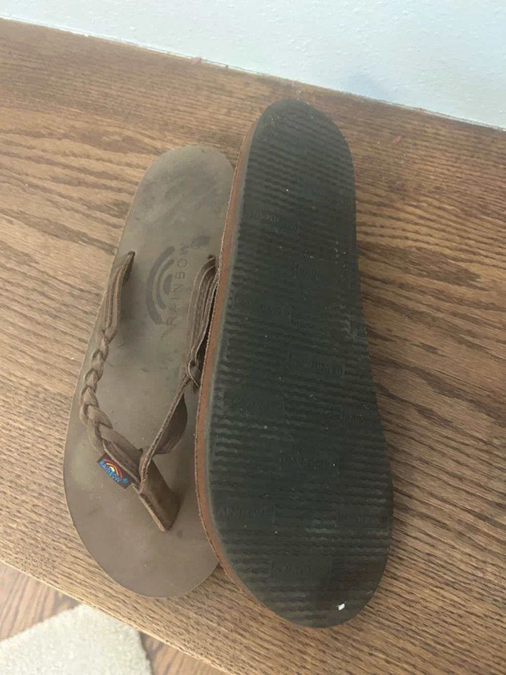 Rainbow Brown Braided Leather Thong Sandals, 7.5 - Picture 2 of 3